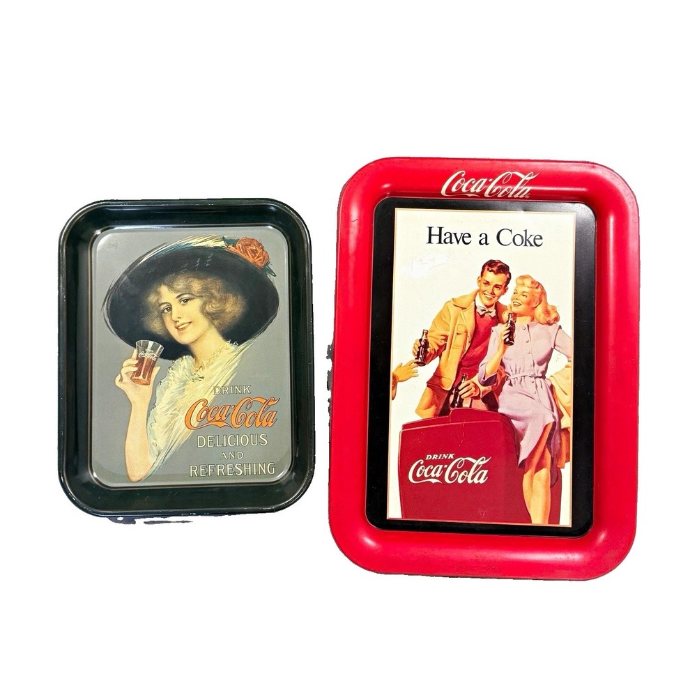 Vintage Coca Cola Metal Serving Trays Lot 1948 Ad Advertising Barware Decor